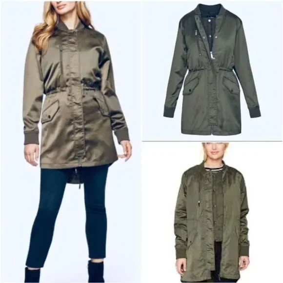 NWT Sam Edelman JacketSatin Olive Green Bomber With Puffy Vest Size XS/S